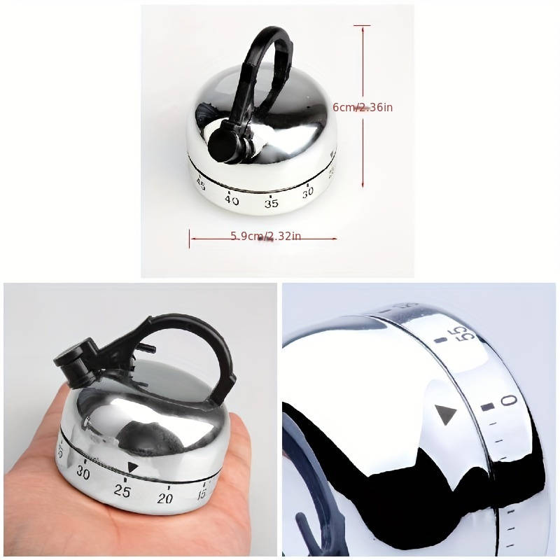 1pc Stainless Steel 60-Minute Kitchen Timer Mechanical Teapot Shaped Countdown Clock For Coo