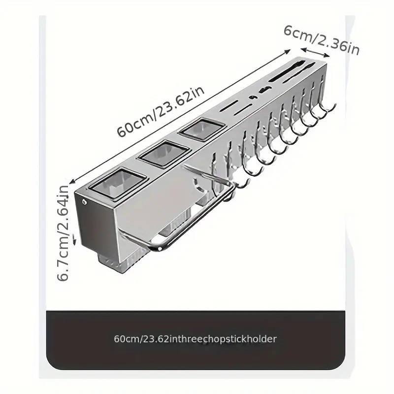 1pc Modern Wall-Mounted Kitchen Rack Carbon Steel Multi-Functional Utensil Holder 60cm