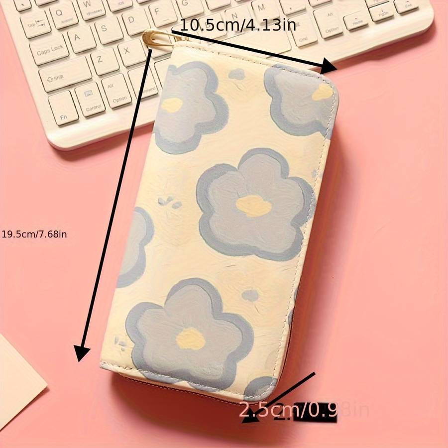 1pc Women'S Fresh Floral Pattern Long Wallet with Large Capacity Multi-Card Slots Coin Purse Car