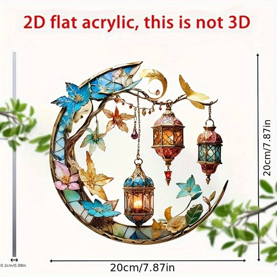 2D Flat Art Deco Acrylic Whimsical Moon Sun Catcher Hanging Decoration Vibrant Floral