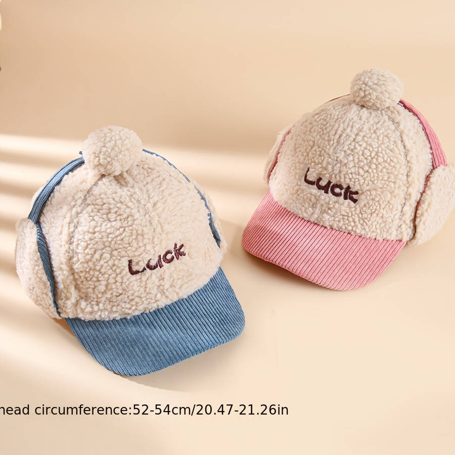 Unisex Winter Warm Fleece-Lined Baseball Cap Cartoon Themed Ear Warmer Knit Polyester Fabric