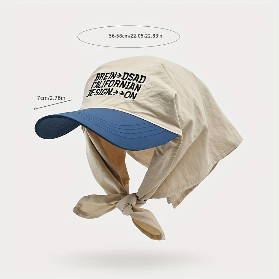 Trendy Color-Block Sun Hat With Embroidered Lettering Adjustable Breathable Polyester Ca