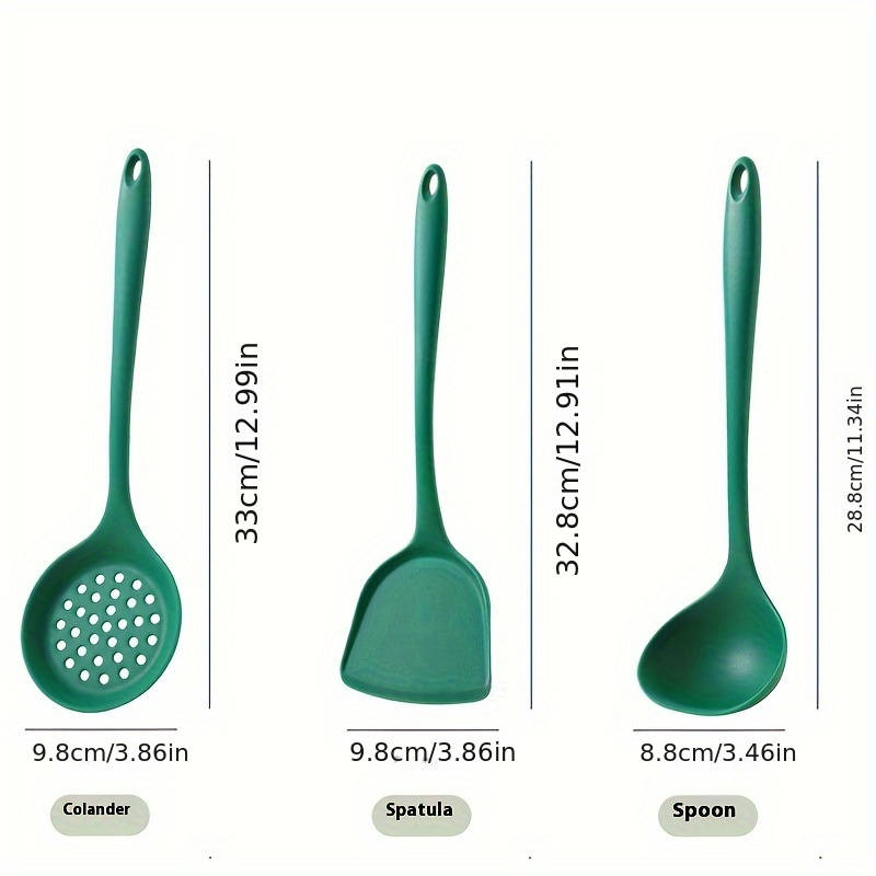 3pcs dark green silicone kitchenware set silicone spatula spoon slotted spoon heat resista