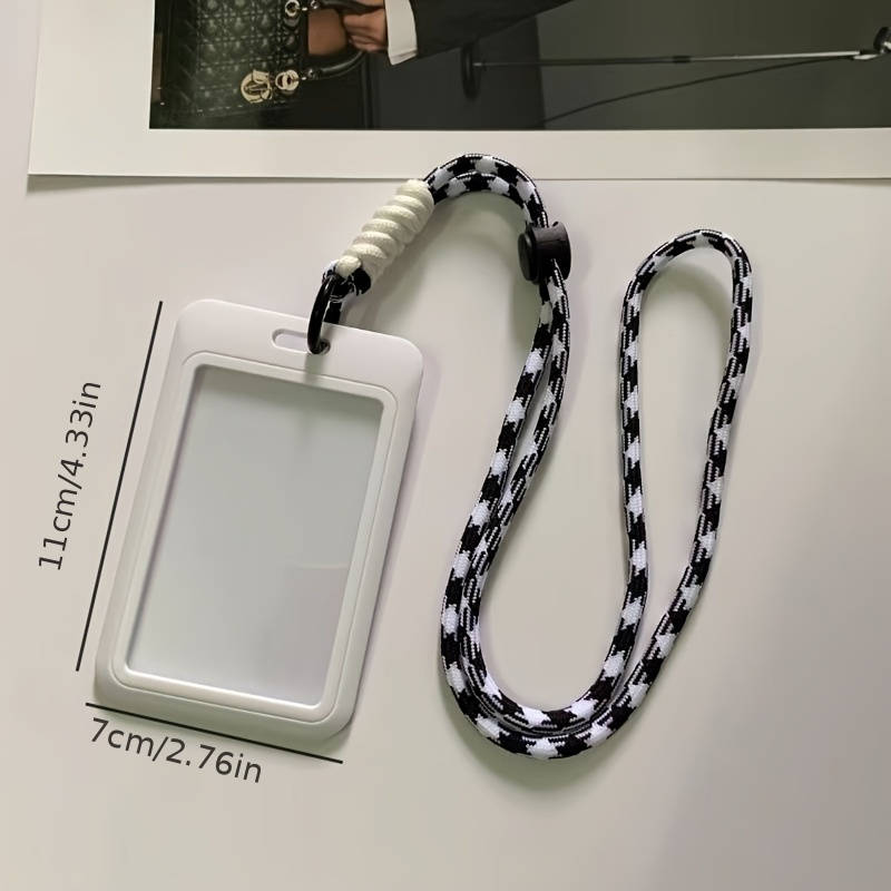 1pc Stylish Neck Lanyard Card Holder Durable Plastic Casual Design with Checkered Pattern Strap