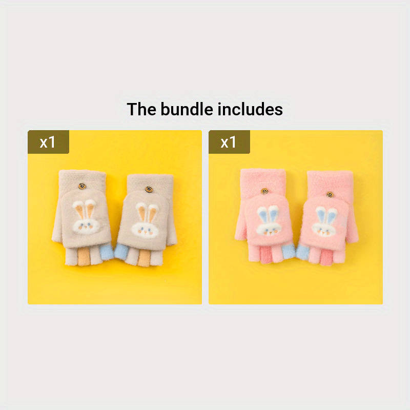 1 Pair Beige Color Light Pink Warm Gloves