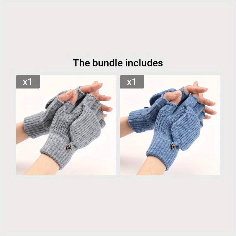 1 Pair Light Grey Blue Warm Gloves