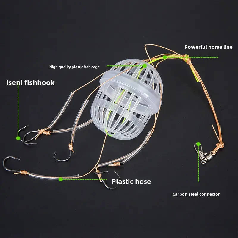 1pc Durable Carbon Steel Fishing Hooks with Bait Cage Strong Lightweight Tackle for Anglers
