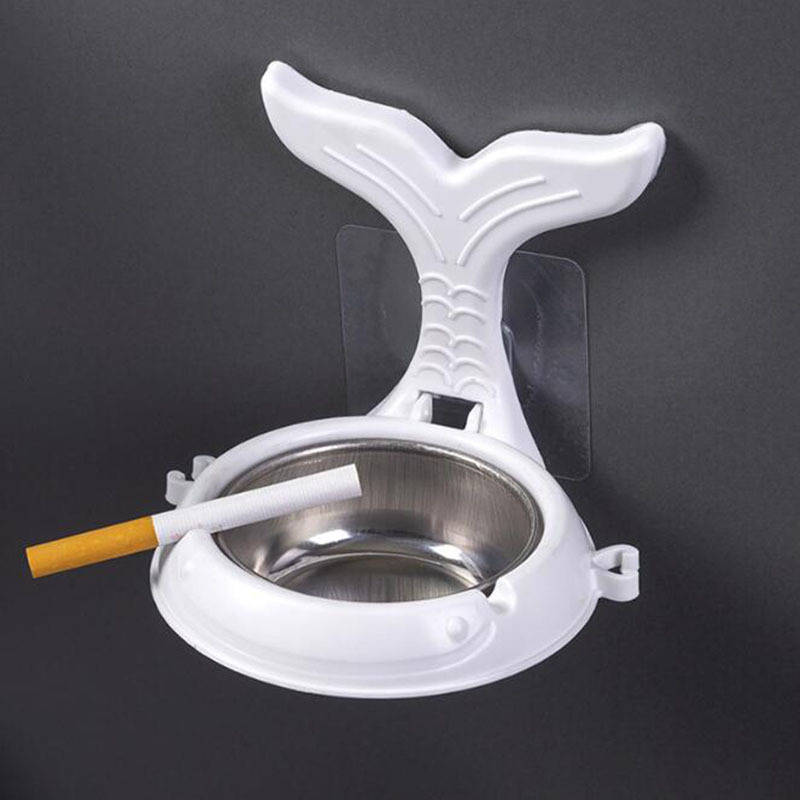 1pc Stainless Steel Fish-Shaped Wall-Mounted Ashtray with Cigarette Holder Waterproof No-Drill I