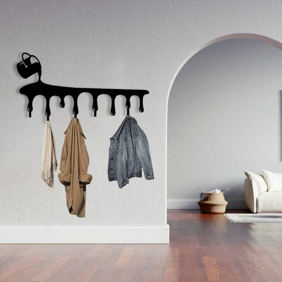 Casual Style Metal Wall Coat Rack Easy Install Flowing Drip Key Holder Modern Entryway Rack Organi