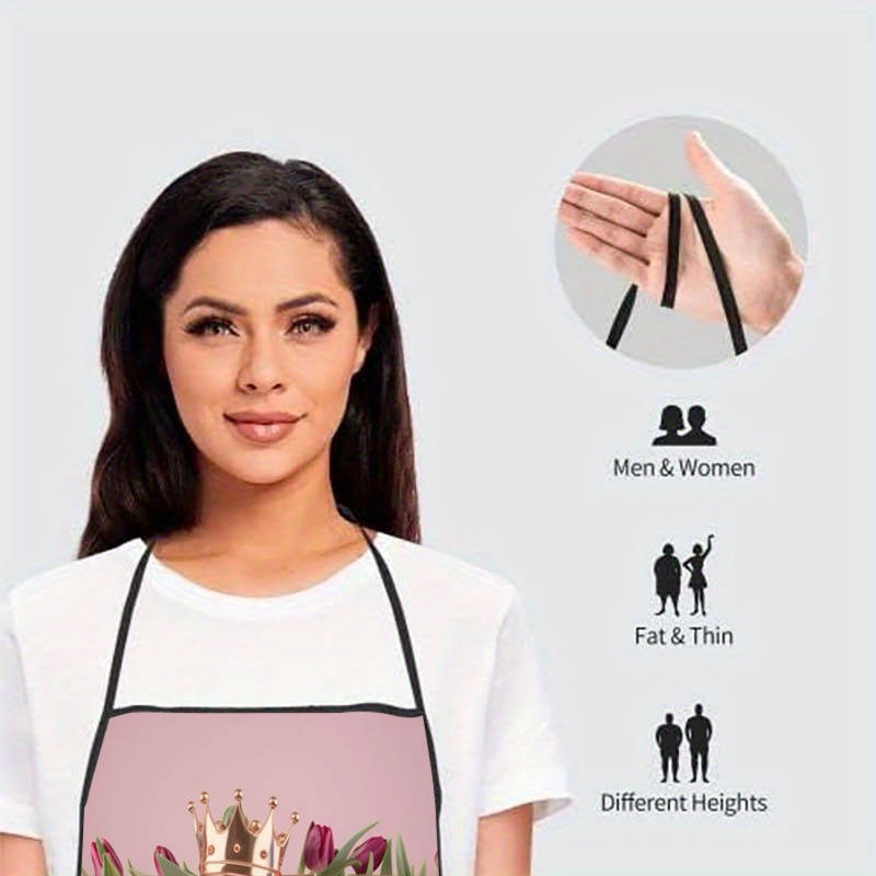 1pc Mother's Day MAMA Crown Tulip Print Sleeveless Polyester Apron Lightweight Durable and
