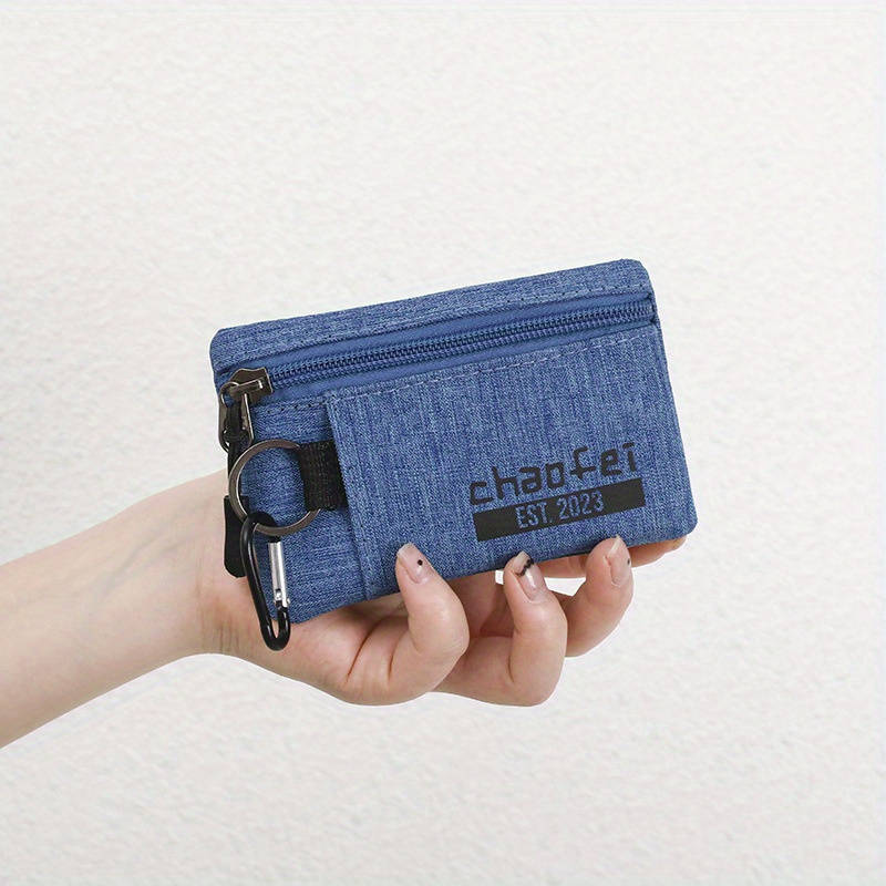 1pc Durable Oxford Fabric Mini Wallet with Zipper Closure Portable Includes Key Card Slots "