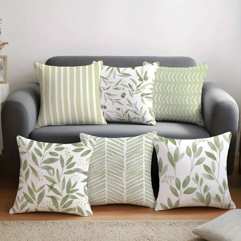 6 Pieces Botanical Print Pillow Covers - Zipper Closure & Machine Wash