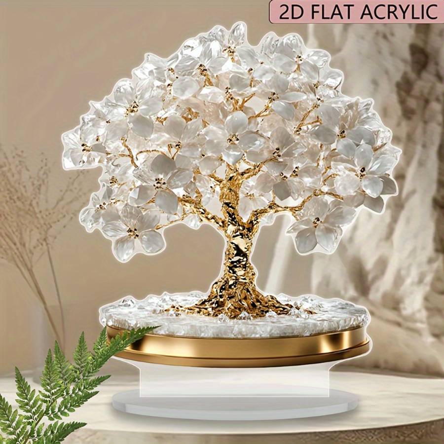 2D Flat Elegant Bohemian Cherry Blossom Acrylic Decor 18.11Cm X 19.99Cm Spring Plum Bloss