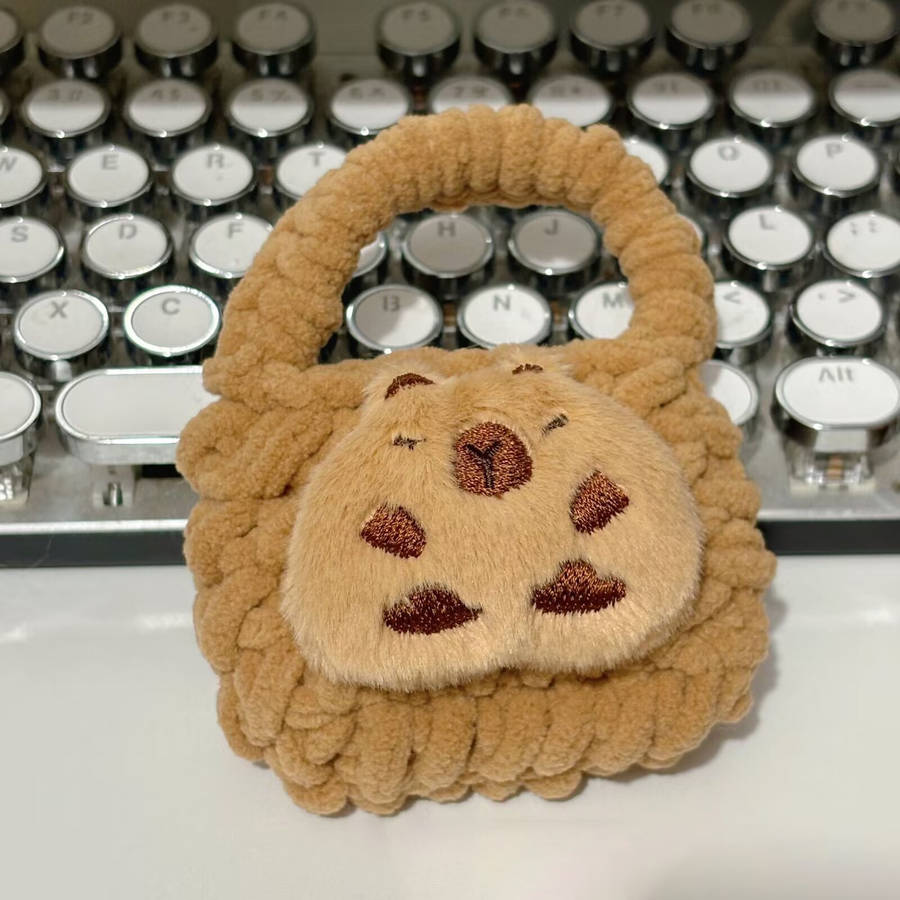 1pc Cute Capybara Cartoon Plush Coin Purse with Keychain Portable Mini Wallet for Earphones and C