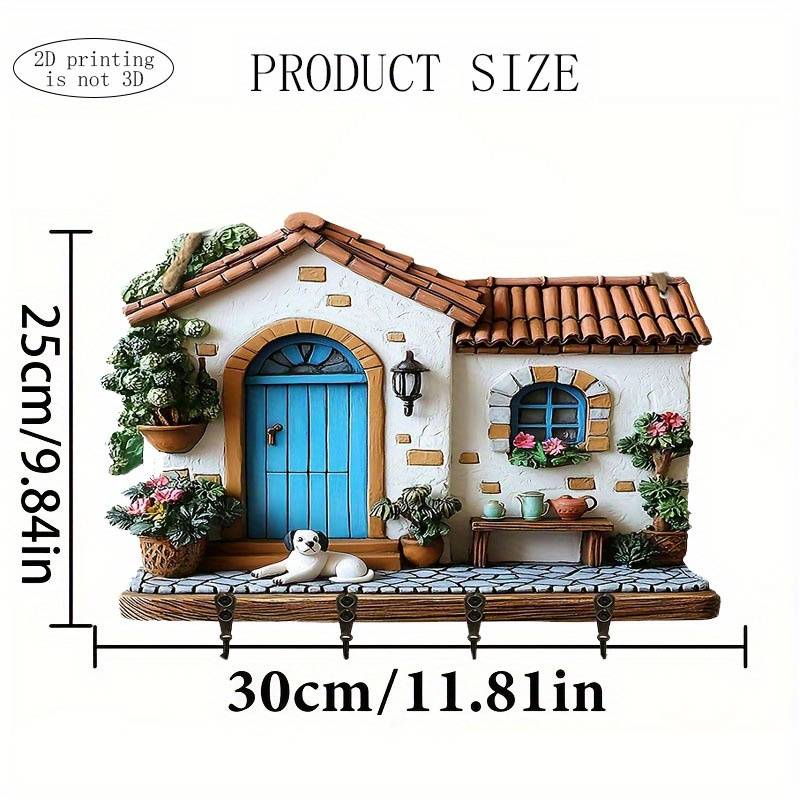 Charming Dog House Wooden Key Rack with 4 Metal Hooks Easy Wall Mount Decorative Entryway  Hallw
