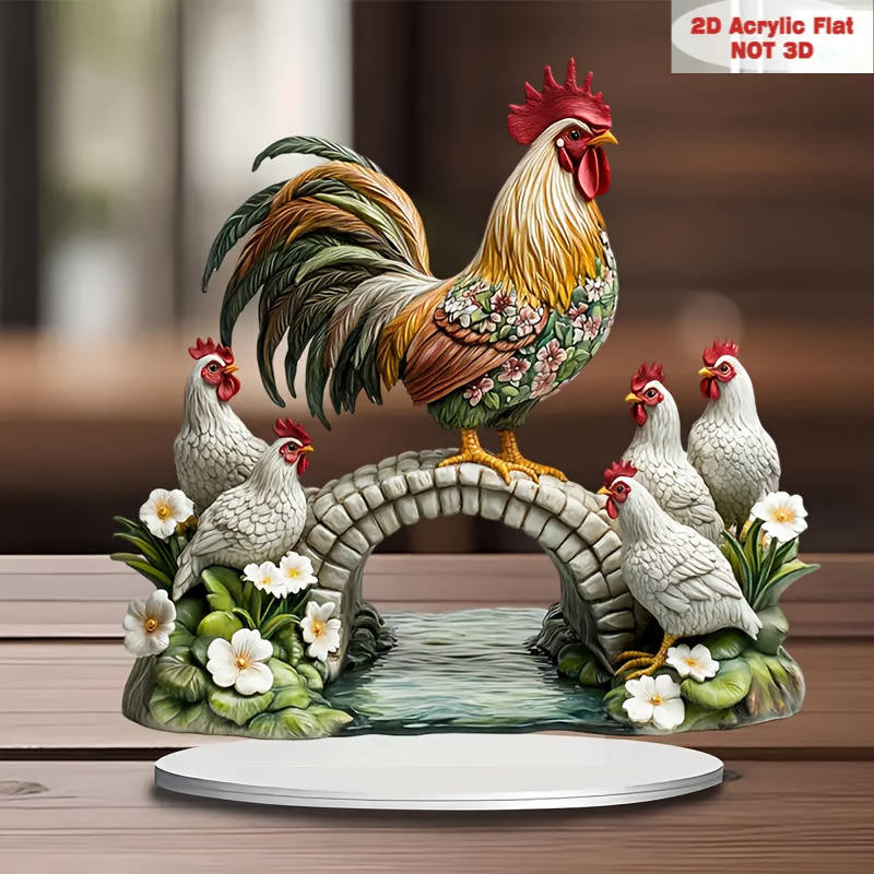 1Pc 2D Flat   Bohemian Style Acrylic Rooster And Hen Decoration