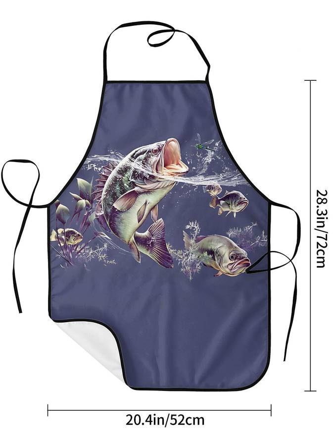1pc Vintage-Style Fish Pattern Apron for Chefs BBQ Enthusiasts Durable 100% Polyester Easy-Car