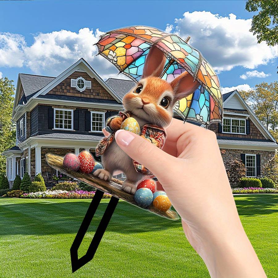 2D Flat  Pack Of Art Revival Style Rabbit And Easter Egg Acrylic Garden Stakes Gr