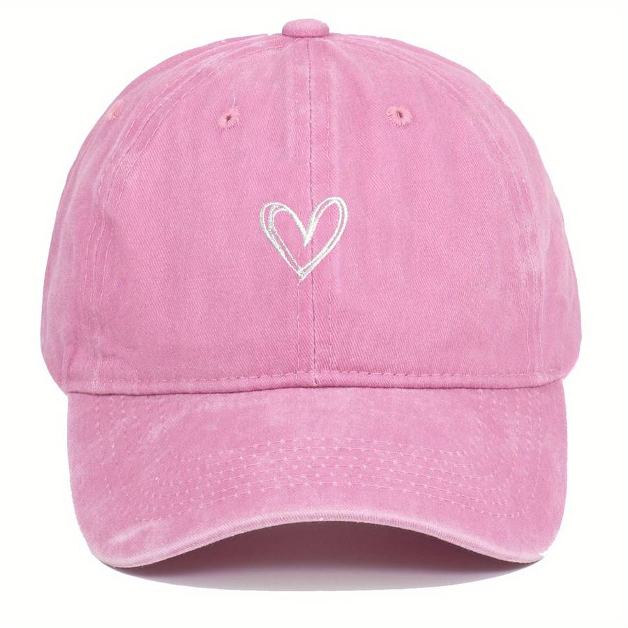 A Unisex Adjustable Baseball Cap With A Heart Pattern Embroidery That Is Washable.