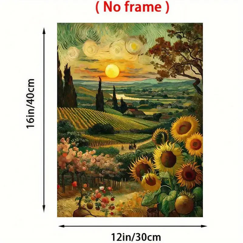 1 Piece Van Gogh Sunflowers & Sunset Frameless Canvas Print - Modern Classic Art Deco