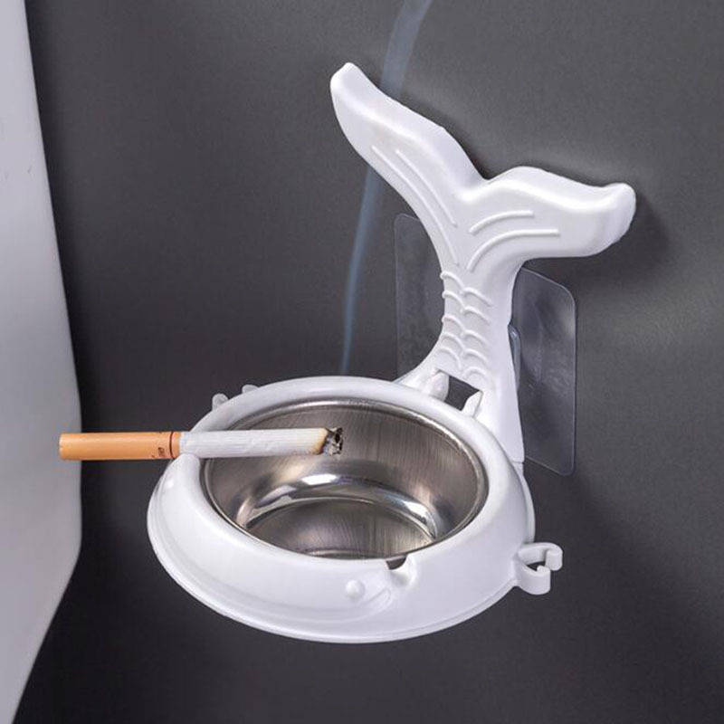 1pc Stainless Steel Fish-Shaped Wall-Mounted Ashtray with Cigarette Holder Waterproof No-Drill I
