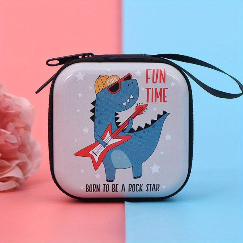 1pc Creative Iron Art Dinosaur Coin Purse Cartoon Keychain Zipper Bag for Headphones And Data Cable