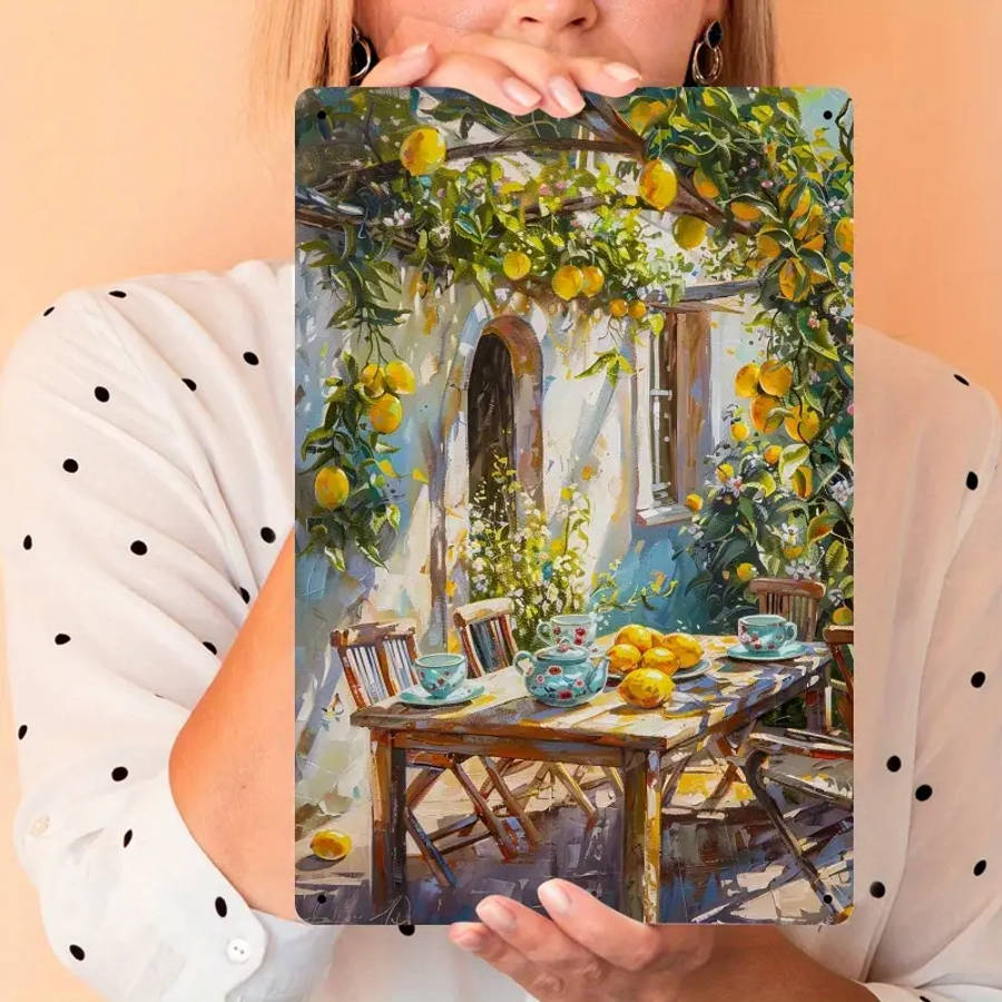 1pc Vintage Iron Sign Laid Back Under the Fruit Tree 20.32x30.48 cm Rustic Lemon Tree Scene Wall Art