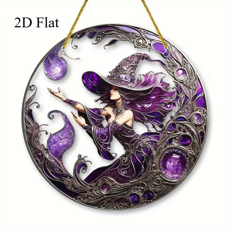 1pc 2D Flat   5.99cm Round HD Magic Witch Window Hanger Perfect Gift for Halloween Sisters o