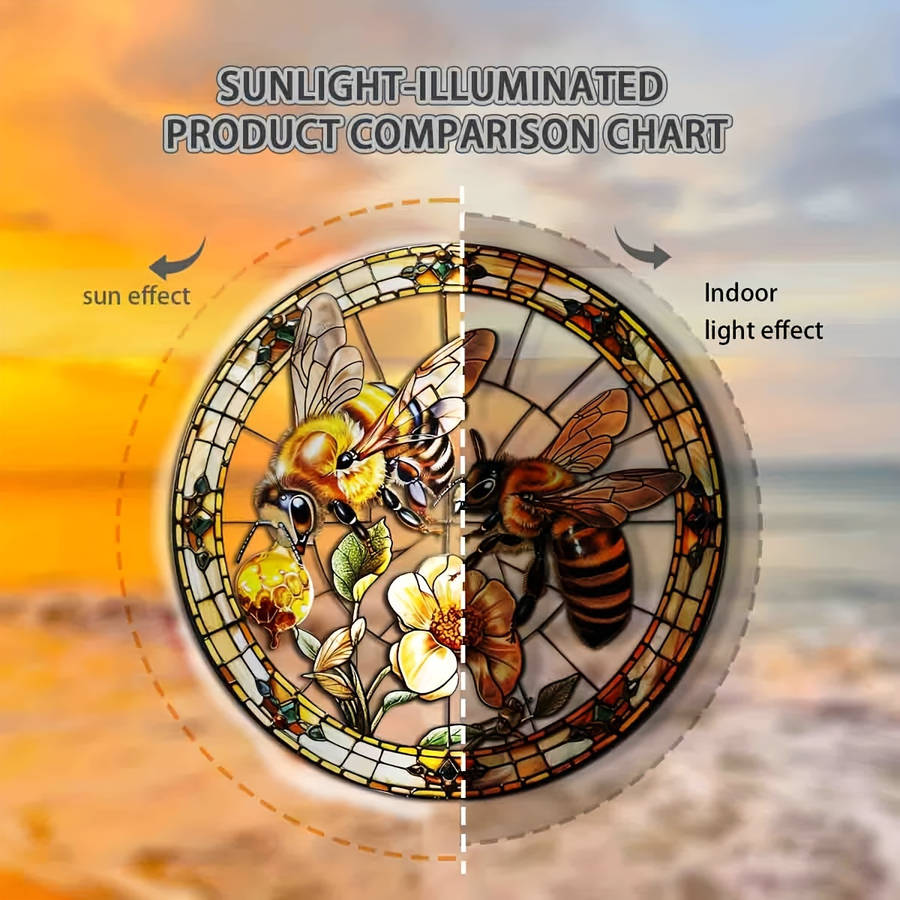 2D Flat 20.32Cm Acrylic Bee And Flower Stained Glass-Style Suncatcher Vibrant Wall Hanging D