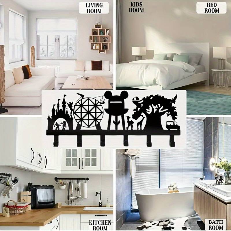 Multifunctional Metal Key Hat Rack with 6 HooksDurable Iron Wall-Mounted Storage Rack