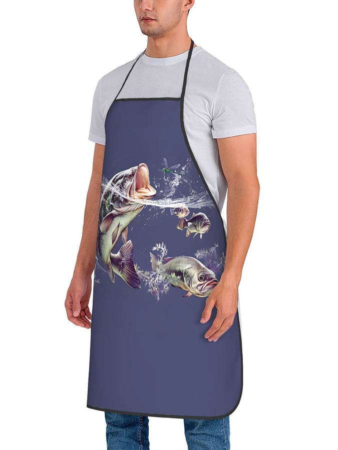 1pc Vintage-Style Fish Pattern Apron for Chefs BBQ Enthusiasts Durable 100% Polyester Easy-Car