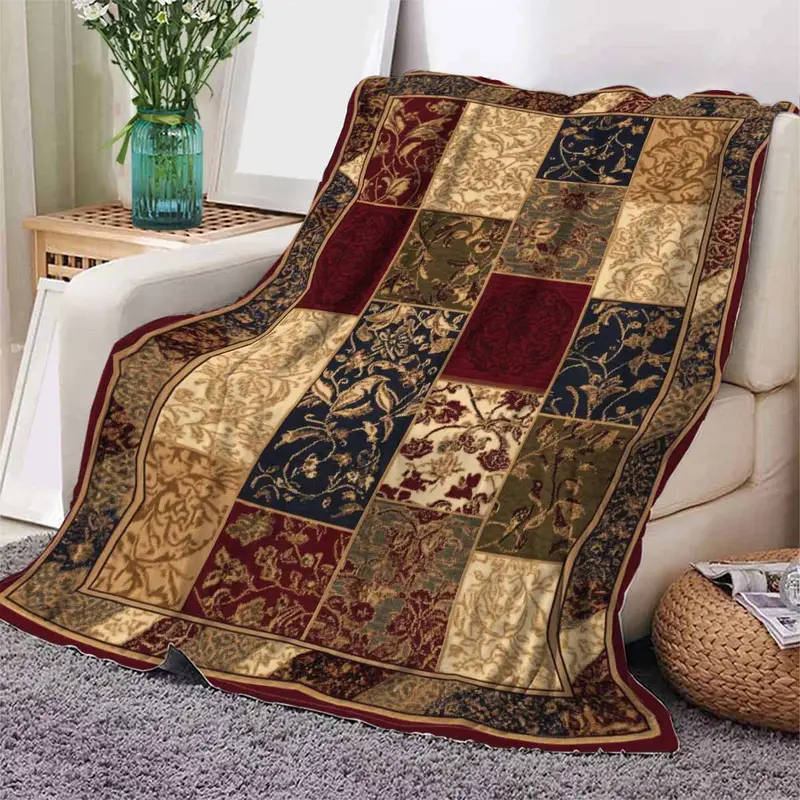 Bohemian Patchwork Flannel Throw Blanket 150*200cm
