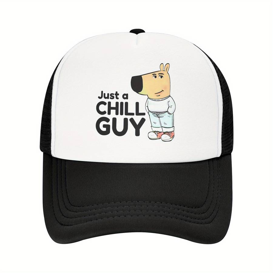 1pc Chill Guy Cartoon Print Baseball Cap 100% Polyester Adjustable Snapback Trucker Hat Lightwei