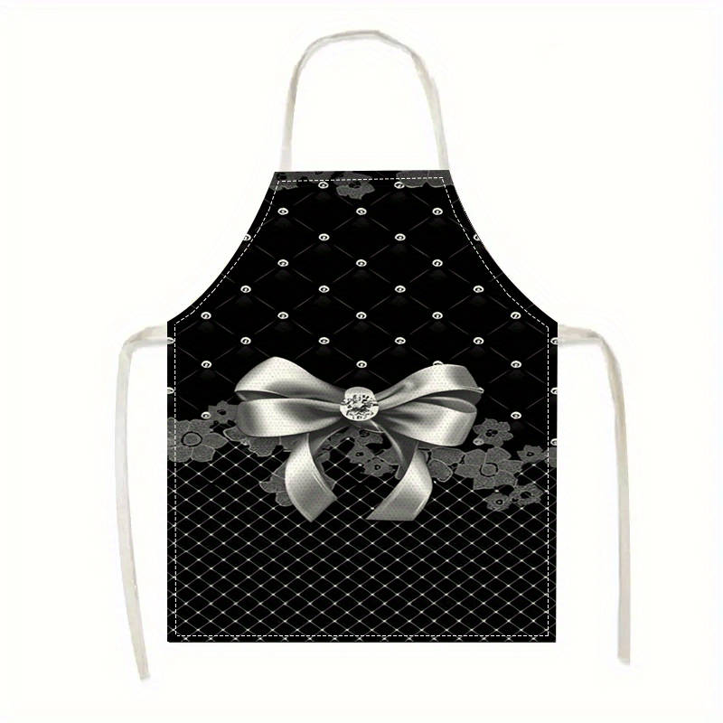 1pc Large Linen Apron with Elegant Bow Floral Pattern Durable Sleeveless Easy-to-Clean Ki