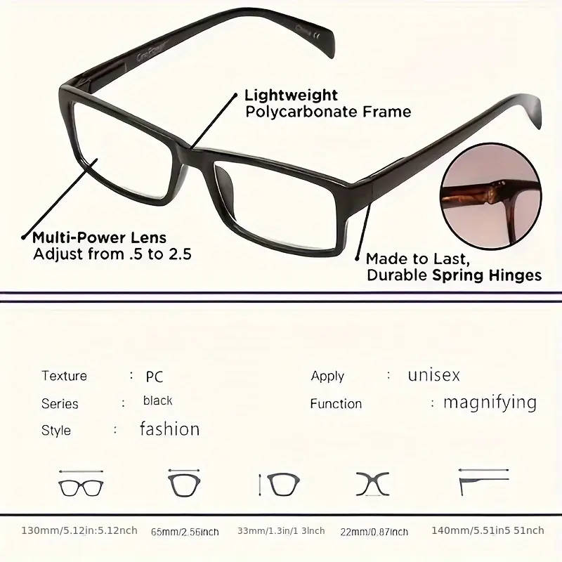 One Power Adjustable Multifocal Reading Glasses - Focus Auto-Adjusting Optic Readers Ranges From 0.5