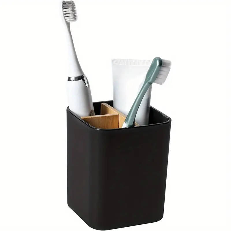 1pc Bamboo Toothbrush Holder for Bathrooms 3 Slots Toothbrush And Toothpaste Holder Bathroom Counter