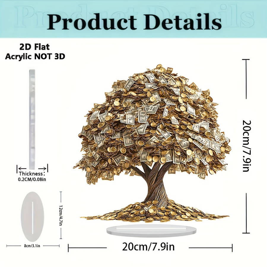 2D Flat 1 Bohemian Style Acrylic Money Tree Ornament with Base Size 20.07x20.07cm cm Suit