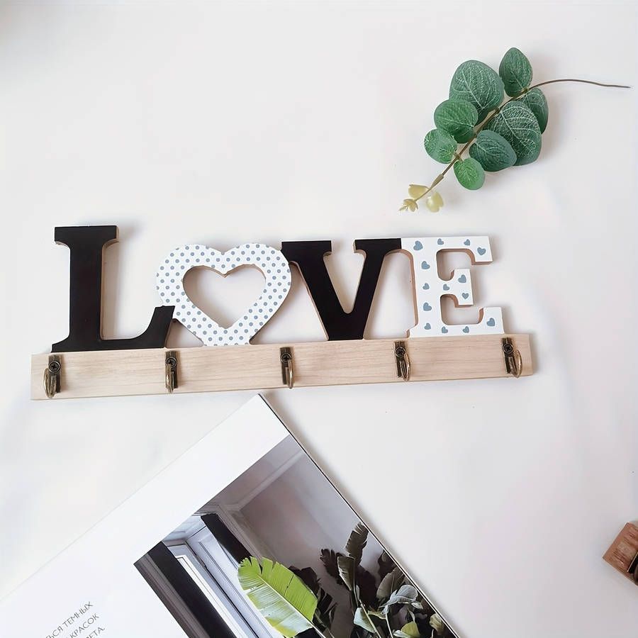 Rustic Wooden Floating Frame Hook Wall DecorAntique Key Holder with HOME Sign Easy Install Entry