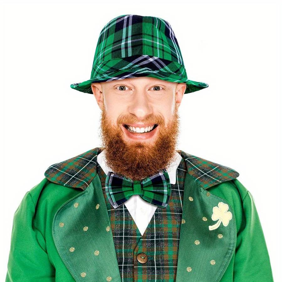 1pc St. Patrick'S Day Green Checkered Hat and Irish Party Accessories Set Men'S and Women'S Hats 1p