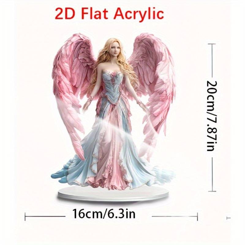 1pc 2D Flat   Bohemian Angel Figurine with Pink Wings Acrylic Desktop Decor Elegant Paste