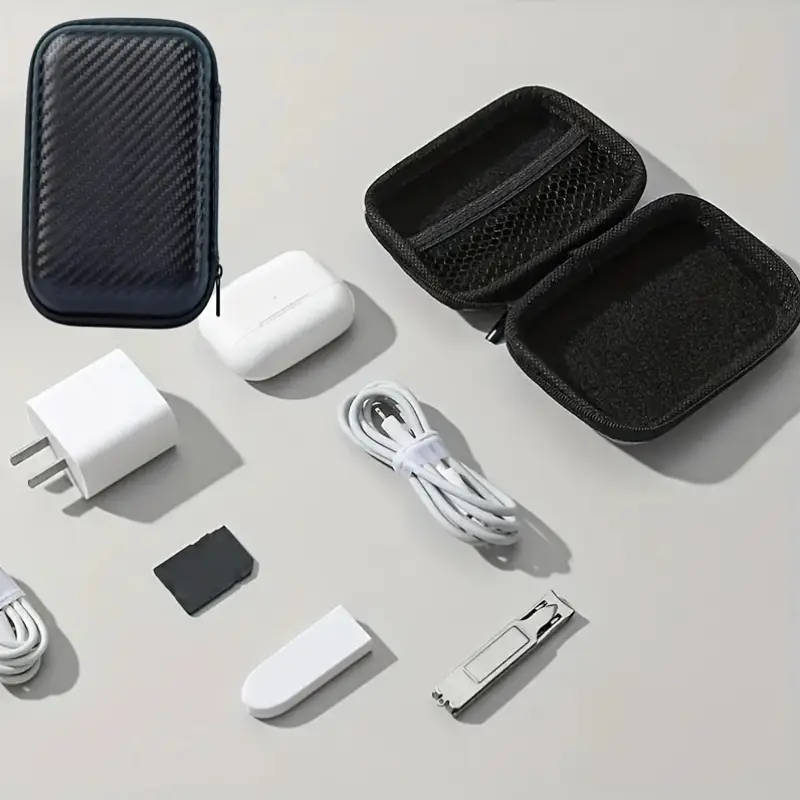1pc Faux Leather Digital Accessories Organizer Portable Multi-Functional Zippered Pouch Compatible w