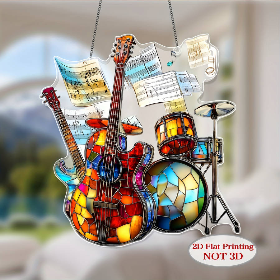 1pc 2D Flat  2D Acrylic Flat Colorful Plastic Guitar and Drum Wall Art with 2D Printing Musi