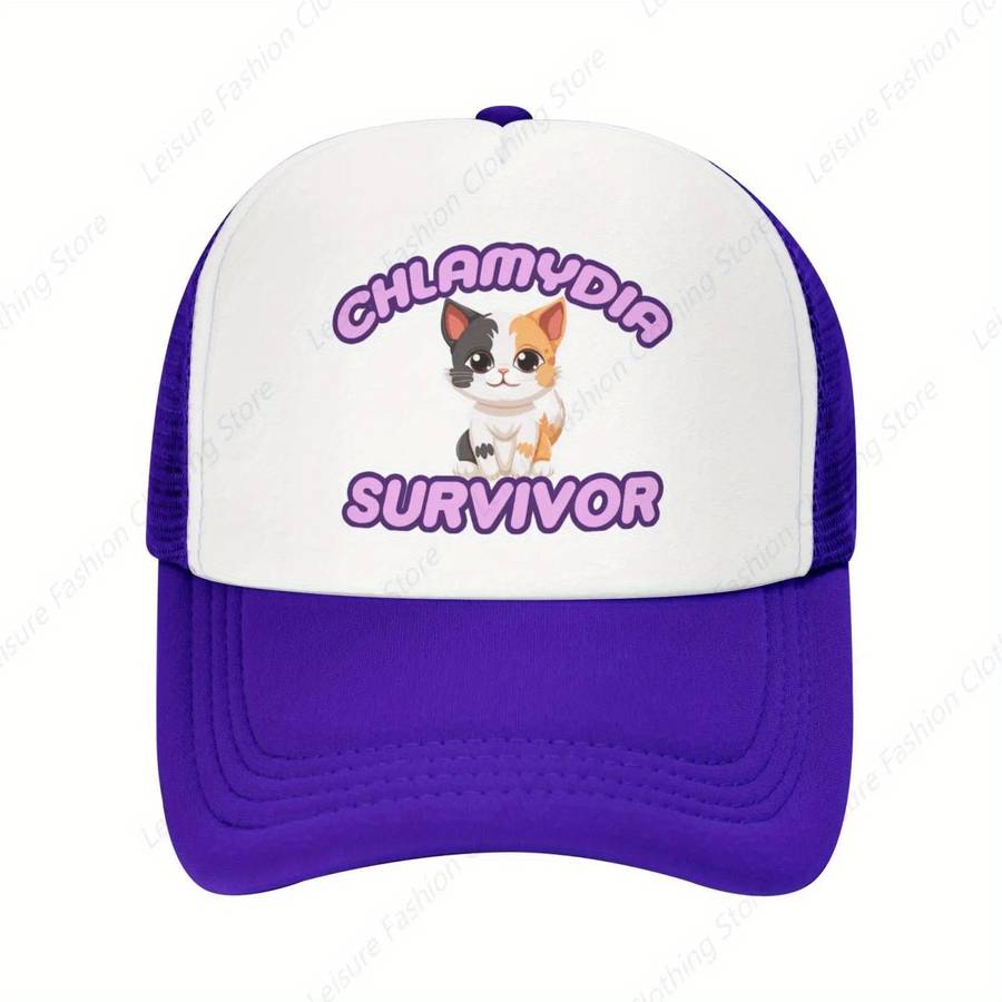 Chlamydia Survivor Cat Meme Funny Baseball Cap Adjustable Breathable Mesh Snapback Hat