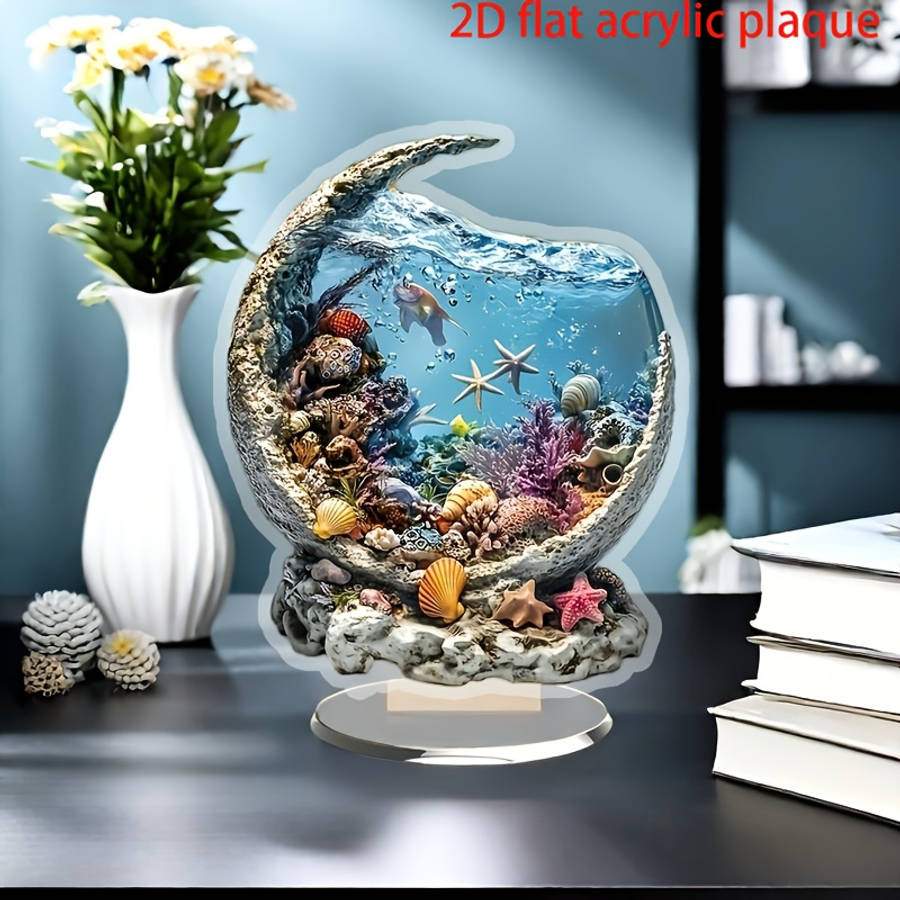 1pc 2D Flat   wave bohemian style acrylic aquarium desktop decor ornaments- suitable bedroom