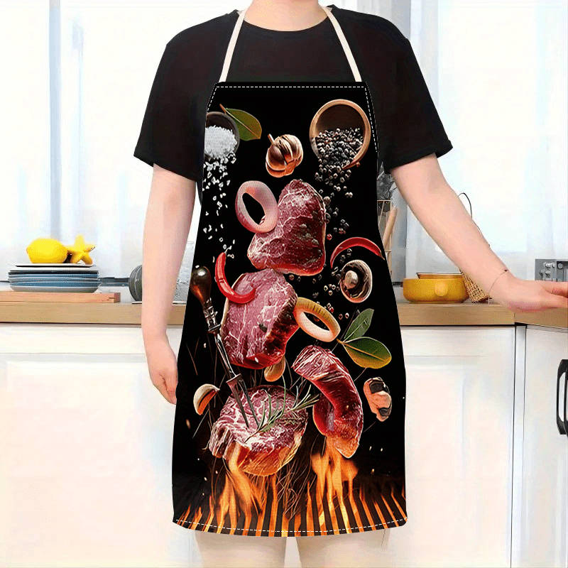 1pc Large Kitchen Apron with Fresh Beef Onion Rings and Red Chili Cooking Ingredients Print
