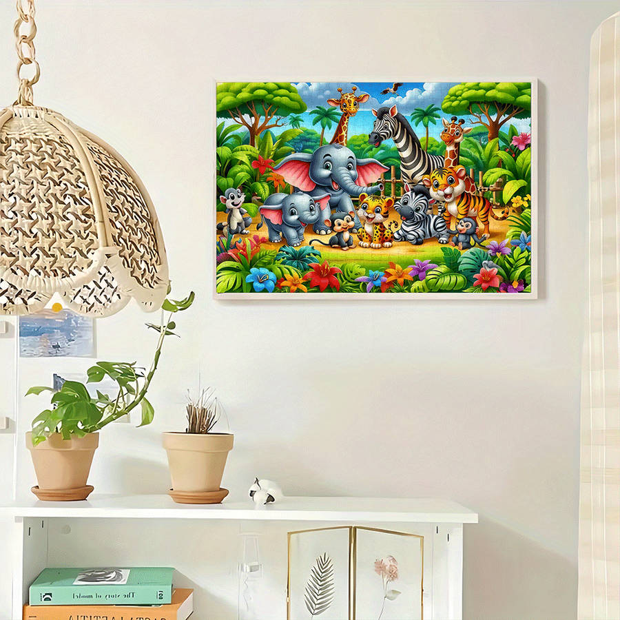 1000pcs Jigsaw Puzzle Jungle Scene with Giraffes Elephants Zebras Vibrant Mixe