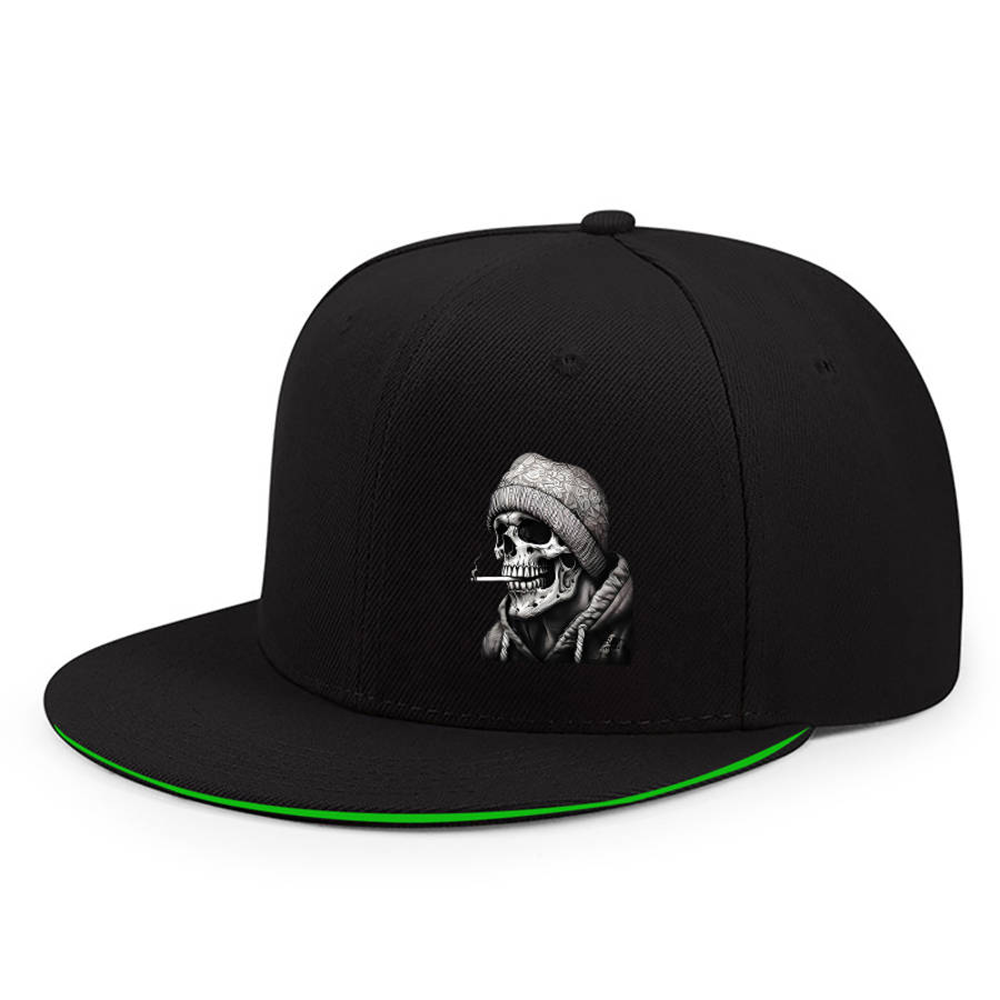 Urban Streetwear Baseball Cap Unisex Polyester Snapback Hat with Skull Graphic Sun Protecti