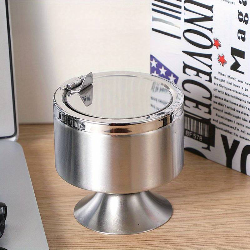 1pc Stainless Steel Ashtray with Lid and Base Durable Hotel Quality Ashtray for Home and Outdoor U