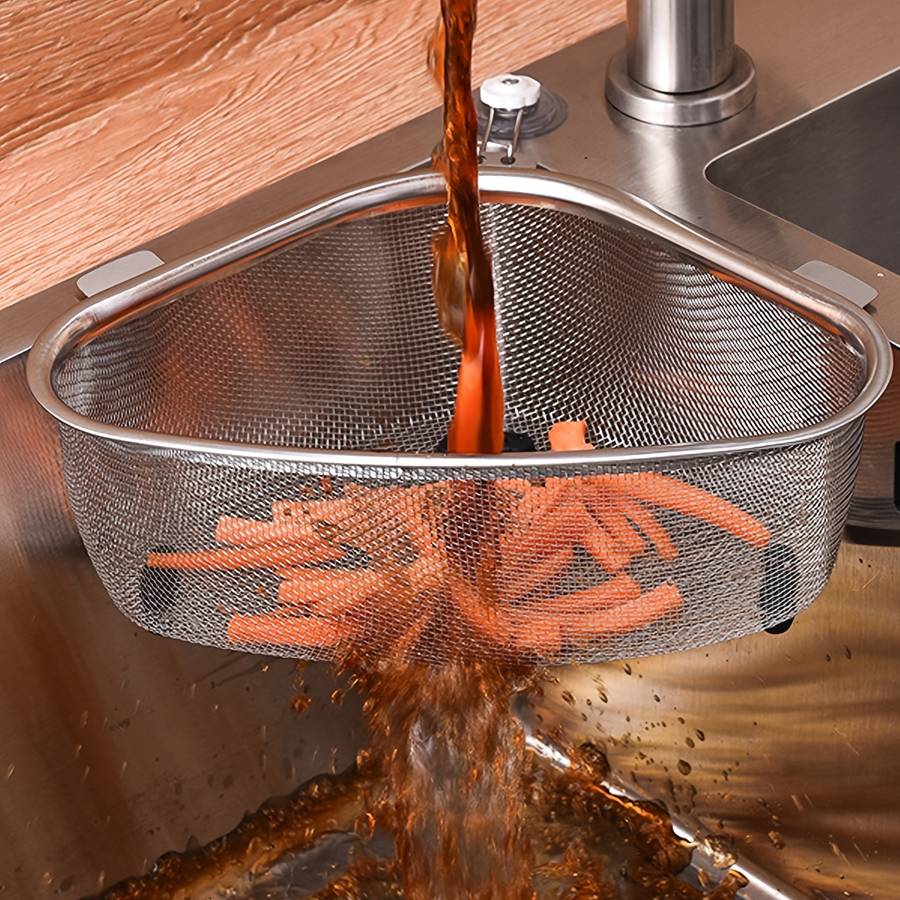 1pc Stainless Steel Sink Strainer Basket Leak-Proof Metal Garbage Filter with Mesh Storage for Fr