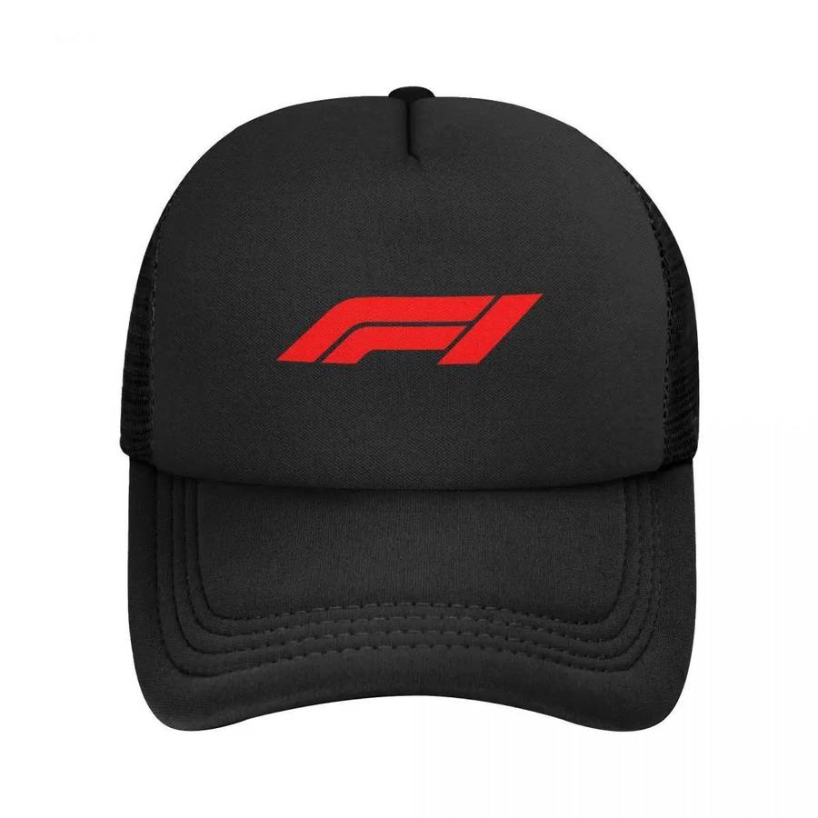 1pc F1 Racing Mesh Baseball Cap Black Snapback with Red F1 Logo Lightweight Polyester Breathabl